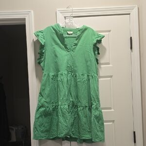 Entro Green Ruffle Sleeve Tiered Dress